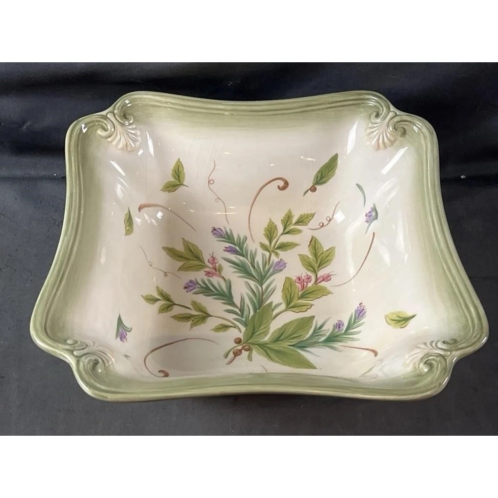 Collectible Colore Rosemary & Herb Scalloped Edge Serving Fruit Centerpiece Bowl